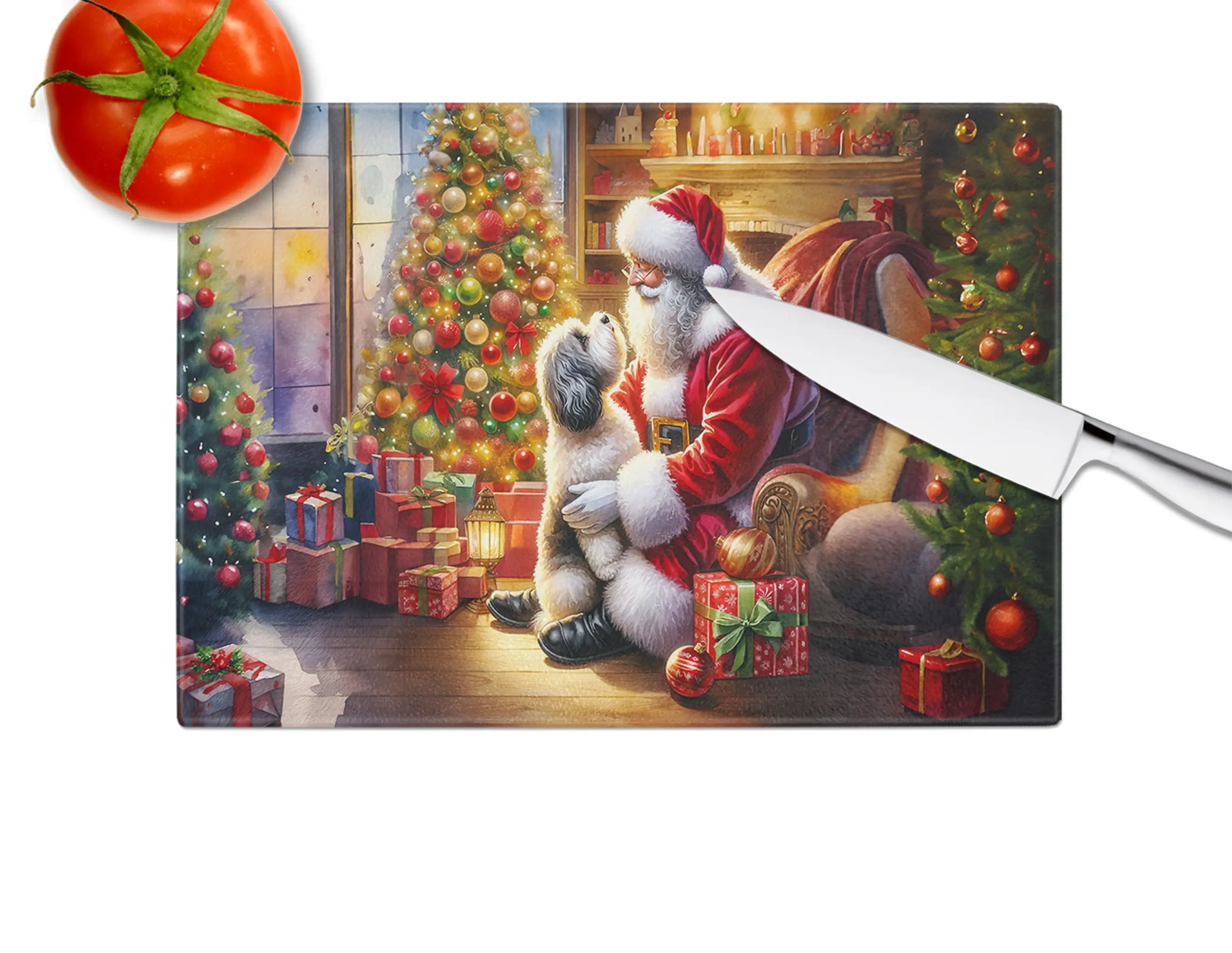 Havanese and Santa Claus Glass Cutting Board Caroline's Treasures