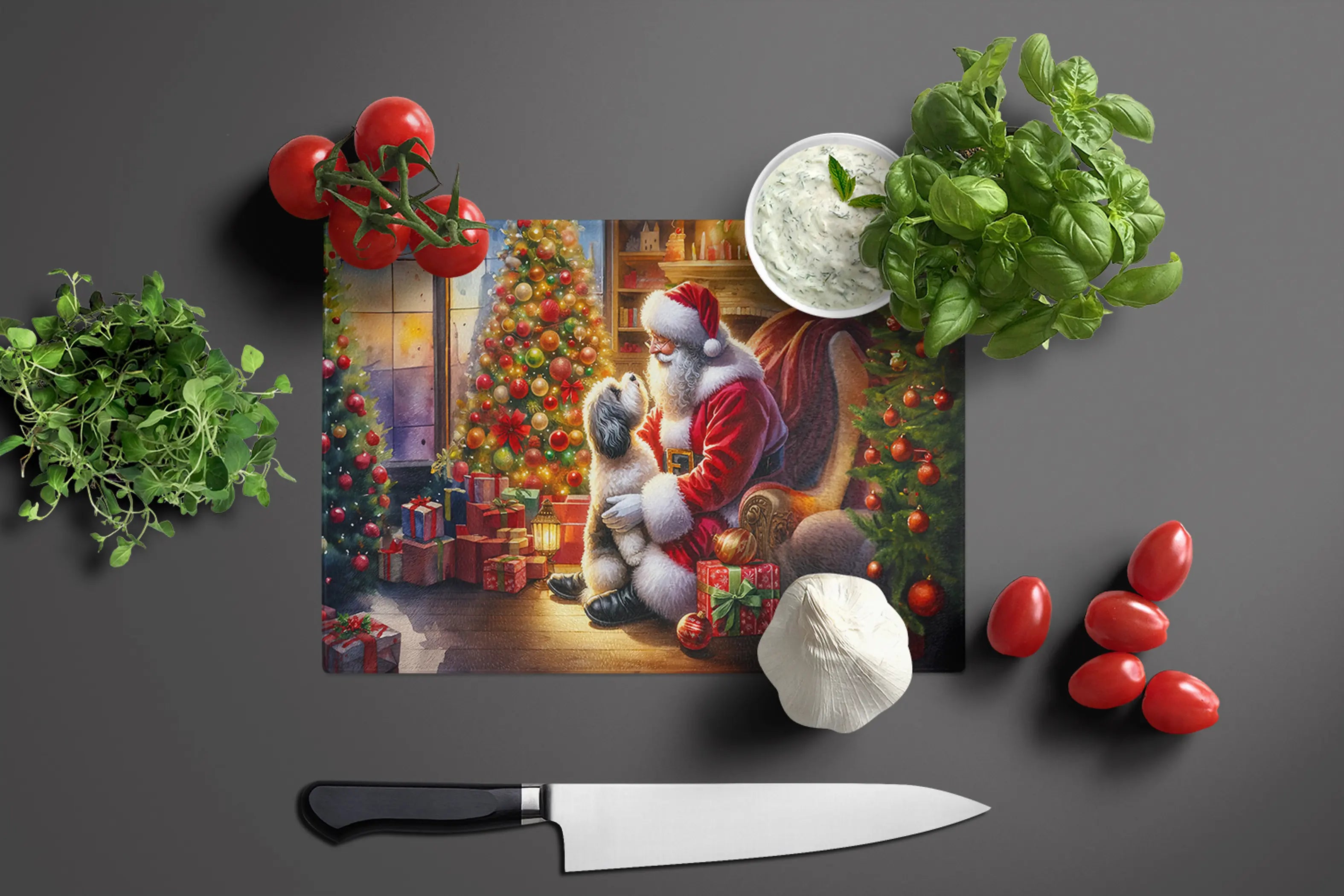 Havanese and Santa Claus Glass Cutting Board Caroline's Treasures