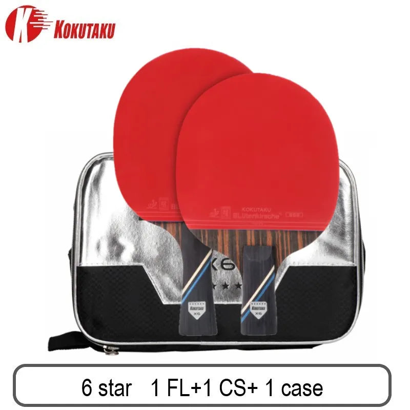 KOKUTAKU ITTF professional 4/5/6 Star ping pong racket Carbon table tennis racket bat paddle set pimples in rubber with bag 6star 1FL 1CS