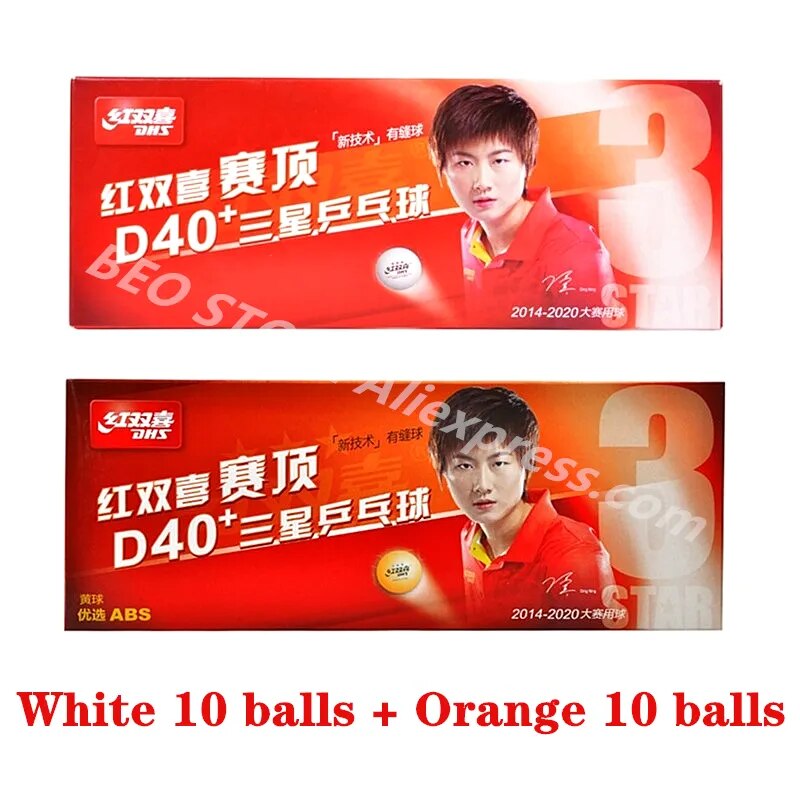 DHS 3 Star D40+ Table Tennis Ball 3-STAR New Material ABS Seamed Poly Plastic Original DHS Ball 3 Star Ping Pong Balls White 10 Orange 10