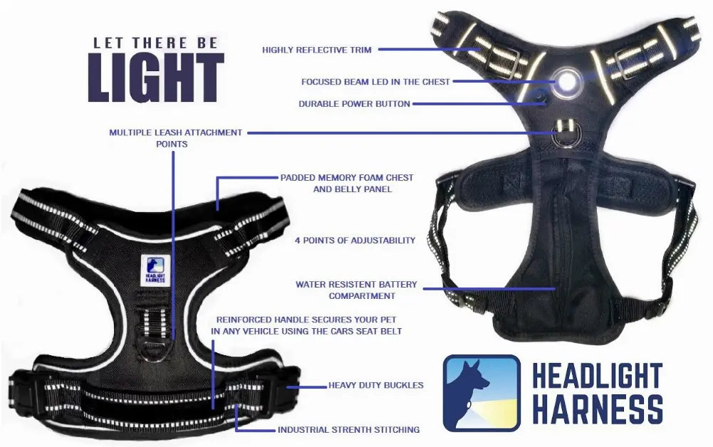 Headlight Harness, Dog Harness with Built In LED Light Headlight Harness