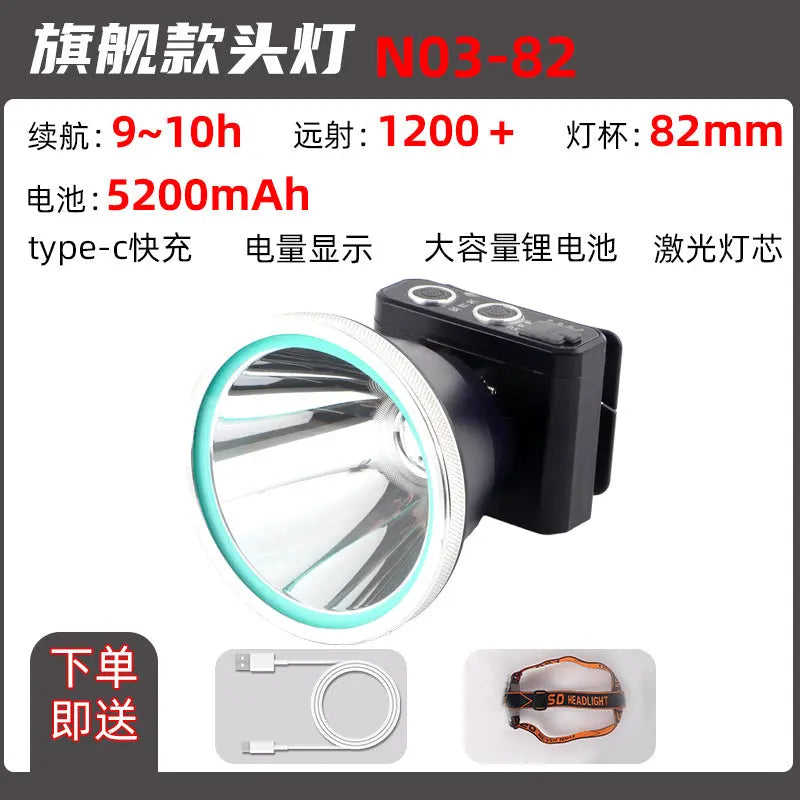 Headlight Strong Light Outdoor Special Led Ultra-Long Battery Life Rechargeable Waterproof Searchlight Super Bright Night Fishing Long-Range Fishing Light GreatEagleInc