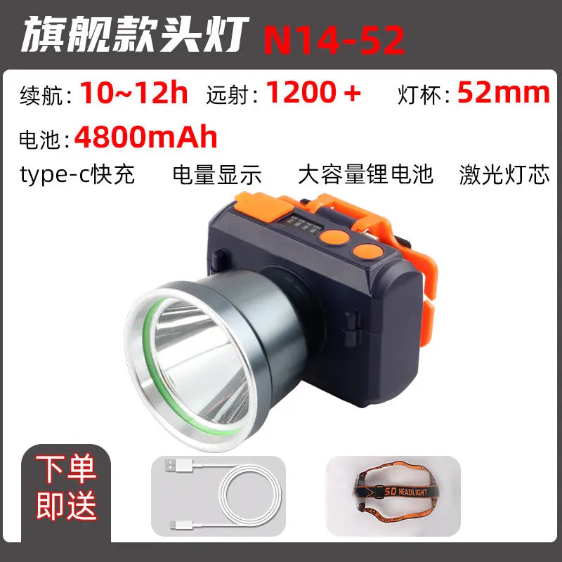 Headlight Strong Light Outdoor Special Led Ultra-Long Battery Life Rechargeable Waterproof Searchlight Super Bright Night Fishing Long-Range Fishing Light GreatEagleInc