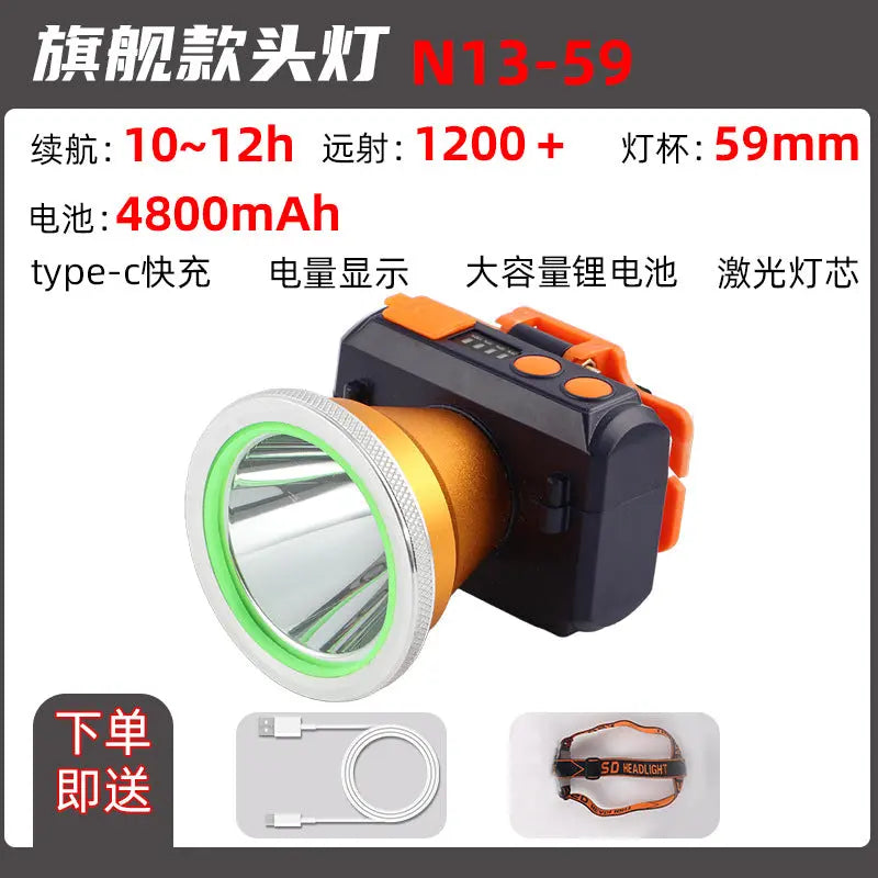Headlight Strong Light Outdoor Special Led Ultra-Long Battery Life Rechargeable Waterproof Searchlight Super Bright Night Fishing Long-Range Fishing Light GreatEagleInc