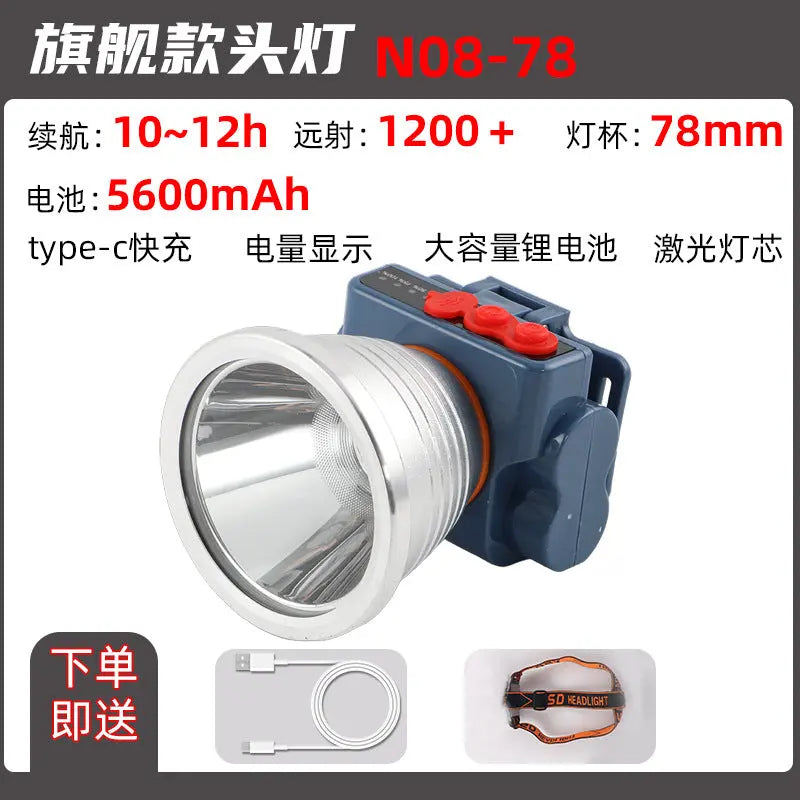 Headlight Strong Light Outdoor Special Led Ultra-Long Battery Life Rechargeable Waterproof Searchlight Super Bright Night Fishing Long-Range Fishing Light GreatEagleInc