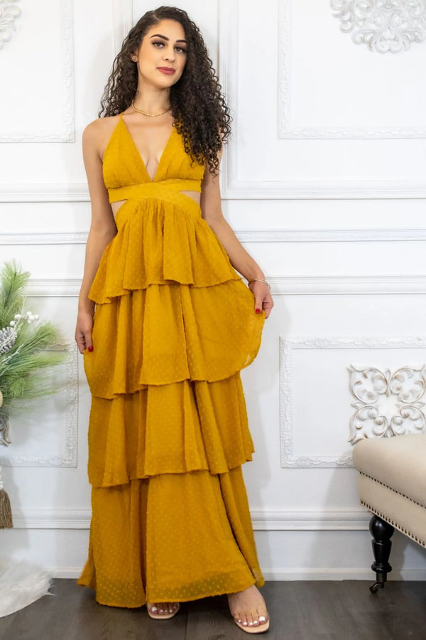 Here Comes The Sun Polka Dot RuffleMaxi Dress SurelyMine