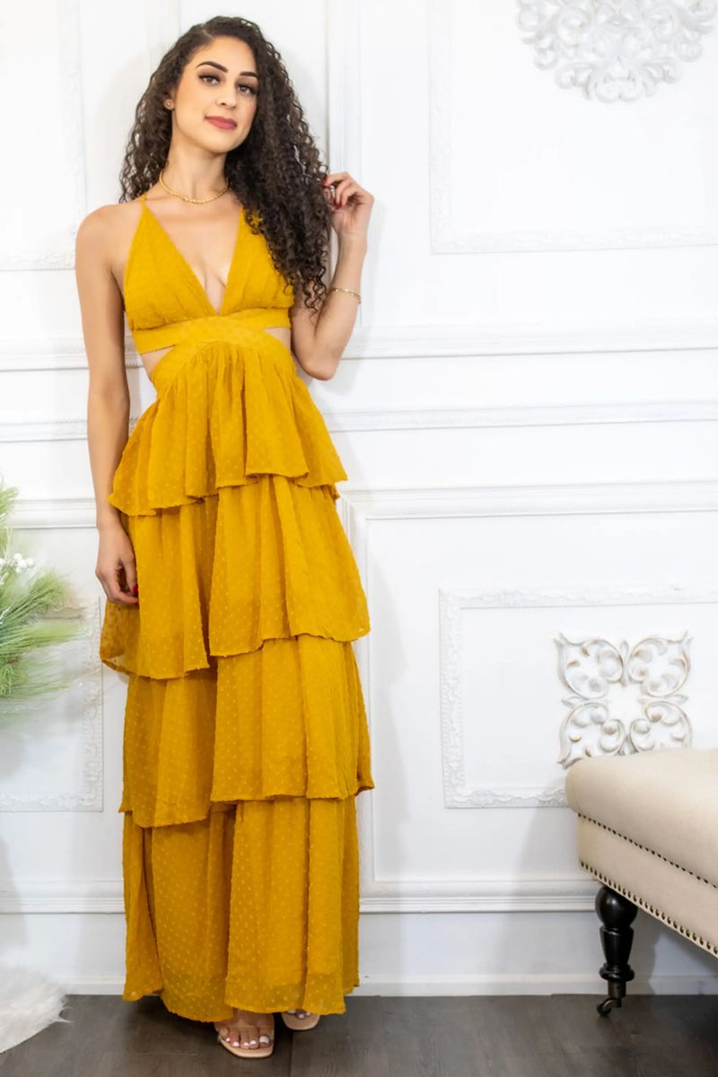Here Comes The Sun Polka Dot RuffleMaxi Dress SurelyMine