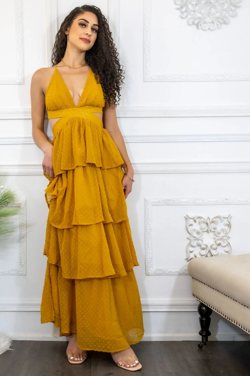 Here Comes The Sun Polka Dot RuffleMaxi Dress SurelyMine