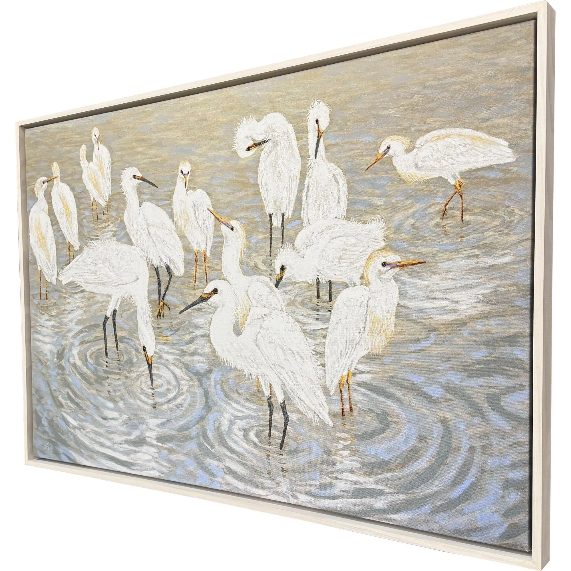 Herons and Egrets Distressed White Floater Frame Wall Art Homeroots Home Decor