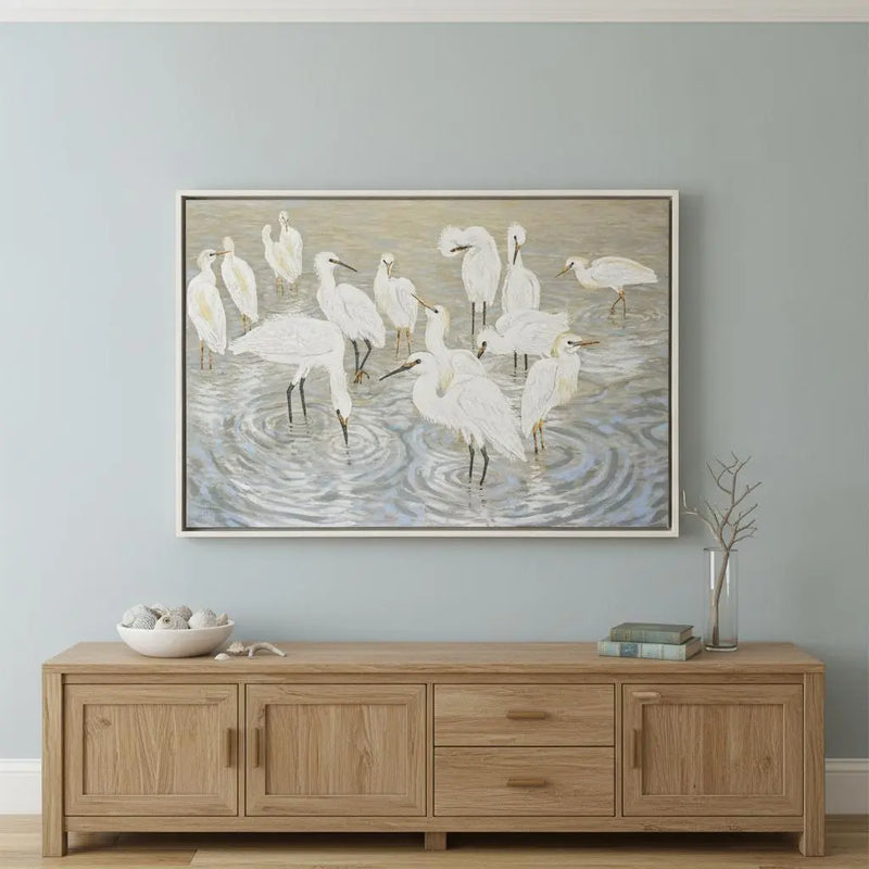 Herons and Egrets Distressed White Floater Frame Wall Art Homeroots Home Decor