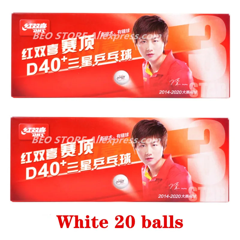 DHS 3 Star D40+ Table Tennis Ball 3-STAR New Material ABS Seamed Poly Plastic Original DHS Ball 3 Star Ping Pong Balls White 20 balls