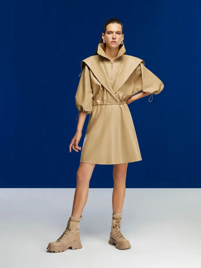 High Collar Leather Mini Dress Monique Store