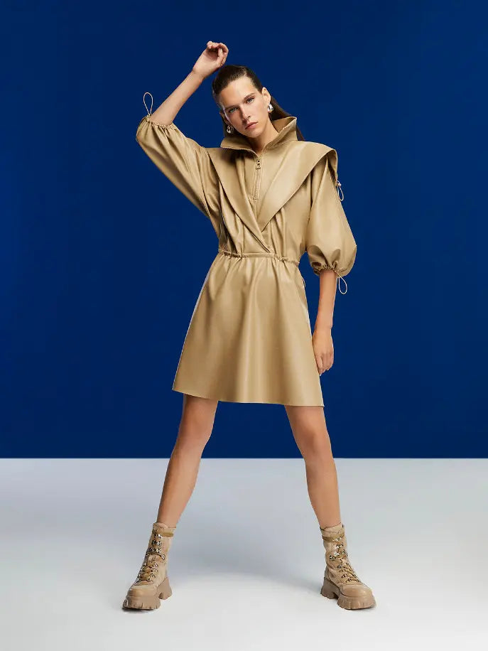 High Collar Leather Mini Dress Monique Store