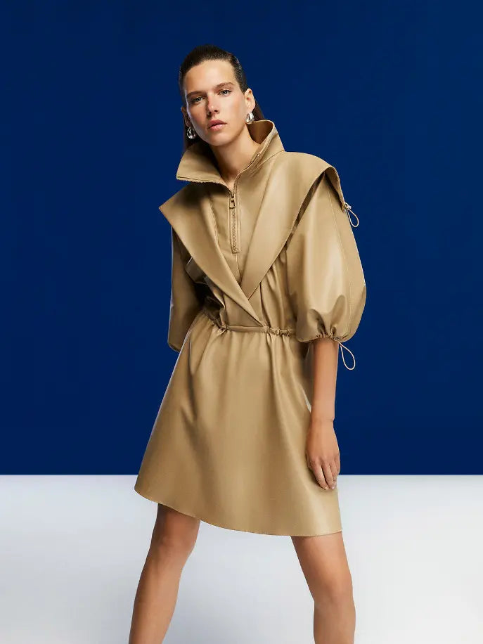 High Collar Leather Mini Dress Monique Store