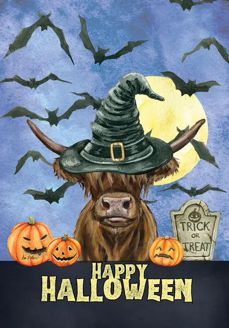 Highland Cow - Hippie Hound Studio Best of Breed Halloween House and Garden Flag Best of Breed