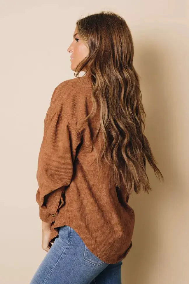 Hippen Corduroy Button Down Top Stay Warm in Style