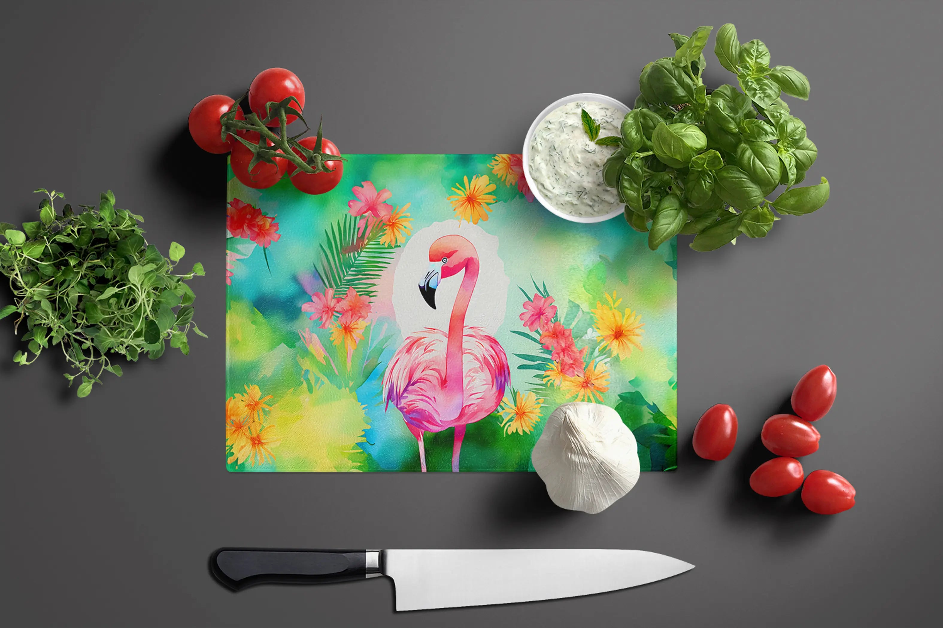 Hippie Animal Flamingo Glass Cutting Board Caroline's Treasures