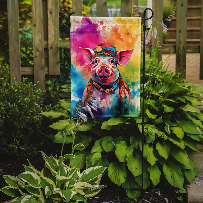 Hippie Animal Pig Garden Flag Caroline's Treasures