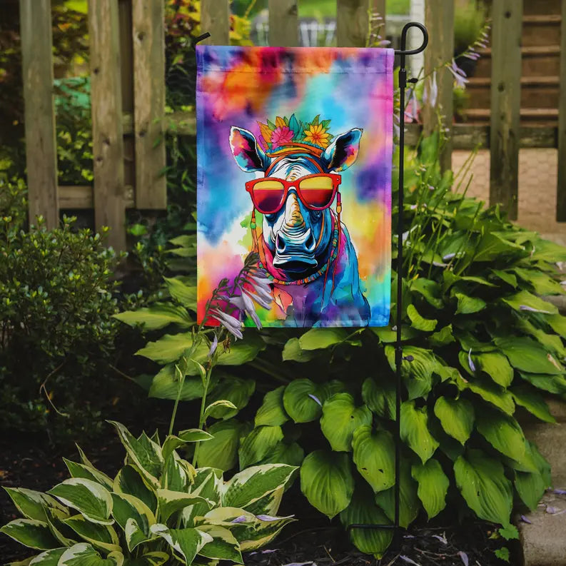 Hippie Animal Rhinoceros Garden Flag Caroline's Treasures