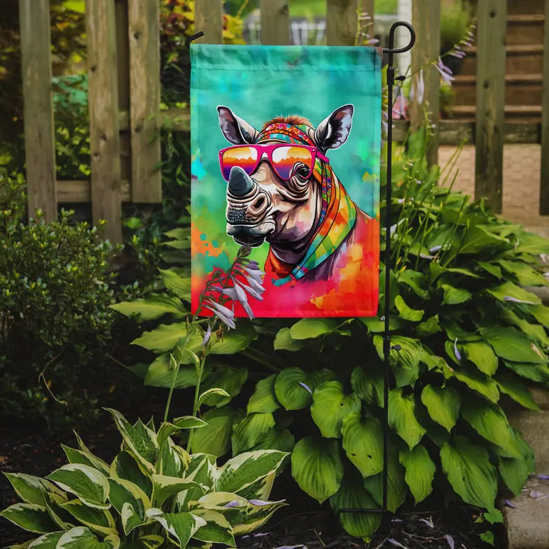 Hippie Animal Rhinoceros Garden Flag Caroline's Treasures