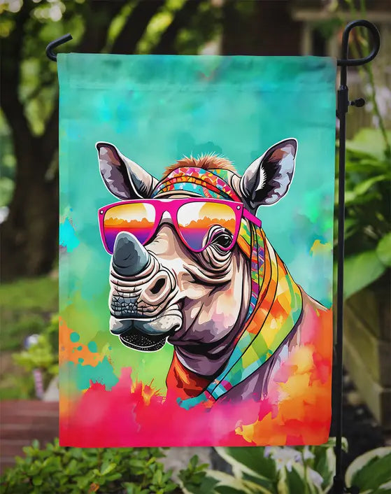 Hippie Animal Rhinoceros Garden Flag Caroline's Treasures