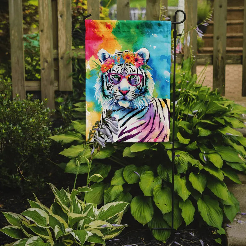 Hippie Animal White Tiger Garden Flag Caroline's Treasures