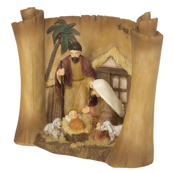Holy Family In Creche On Scroll Dicksons Inc