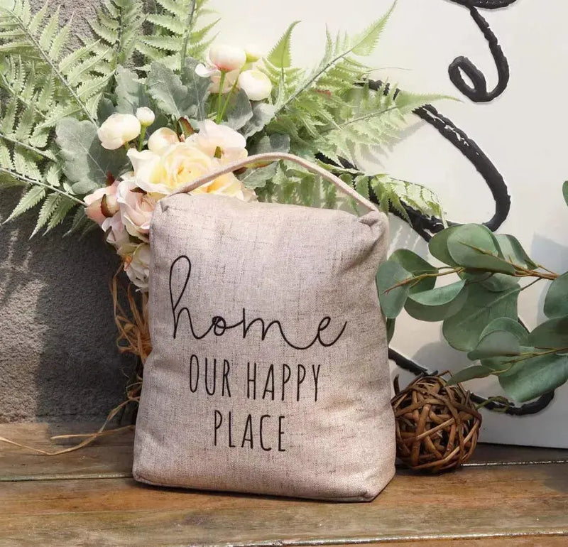 Home Our Happy Place Door Stop with Handle|Decorative Weighted Fabric Door Stopper for Bedroom- Living Room- Exterior Doors Paris Loft Inc