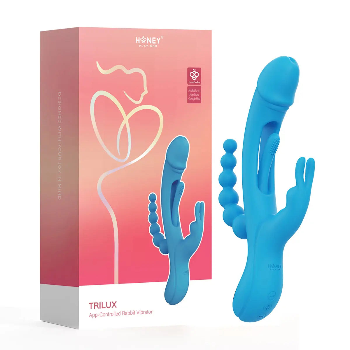 Honey Play Box Trilux Kinky Finger Rabbit Vibrator with Anal Beads Blue Honey Play Box