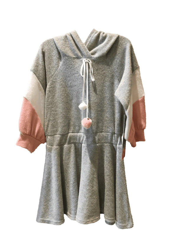 Hooded Hacci Color Block Dress Chevron Detail Little Mass