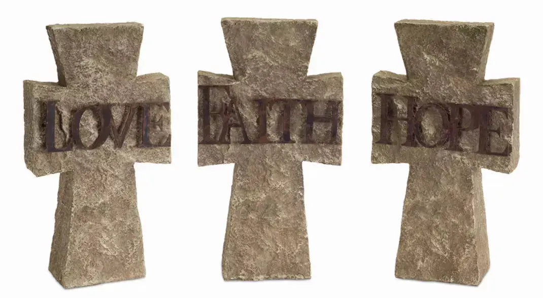 Hope, Faith, Love Cross (Set of 3) 6"Lx10.75"H Polystone Melrose Intl.