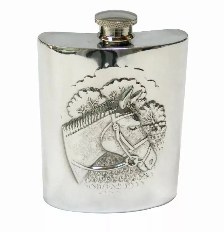 Horse Head Flask English Pewter 6 oz Corbell Silver