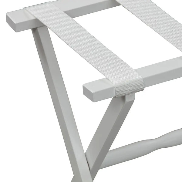 Hotel White Finish Wood Folding Luggage Rack With White Straps Homeroots Organization