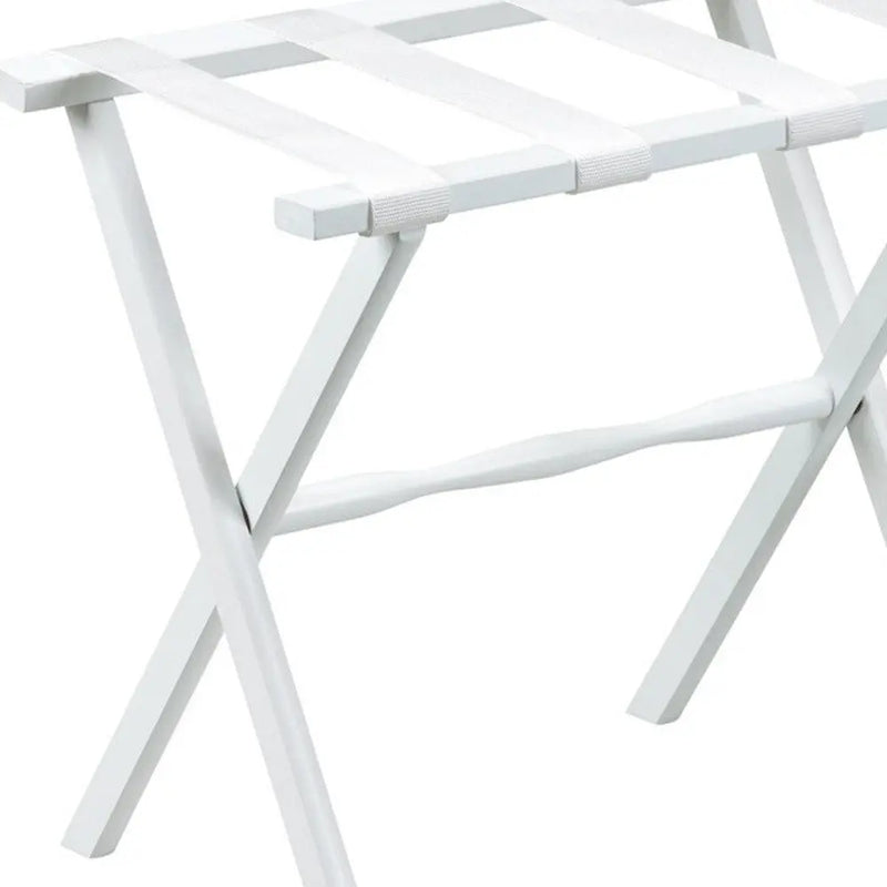Hotel White Finish Wood Folding Luggage Rack With White Straps Homeroots Organization