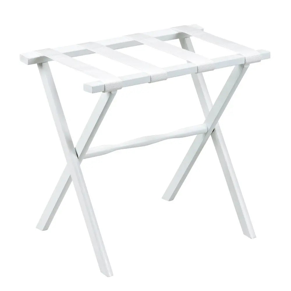 Hotel White Finish Wood Folding Luggage Rack With White Straps Homeroots Organization