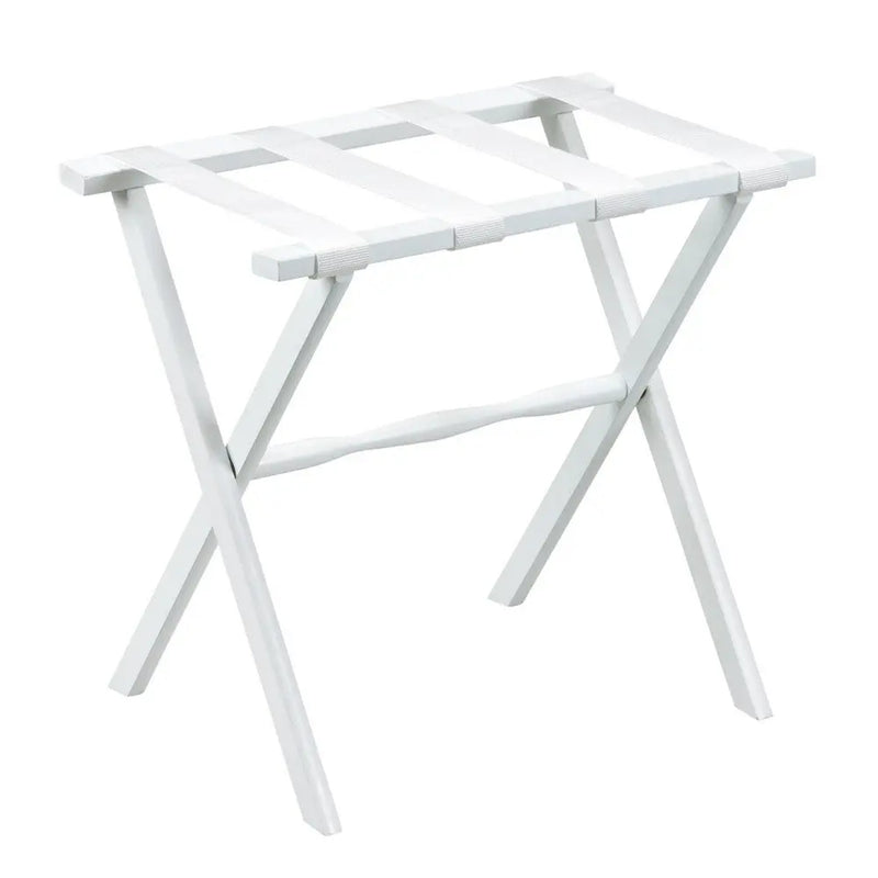 Hotel White Finish Wood Folding Luggage Rack With White Straps Homeroots Organization