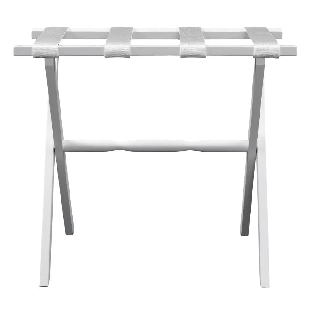Hotel White Finish Wood Folding Luggage Rack With White Straps Homeroots Organization