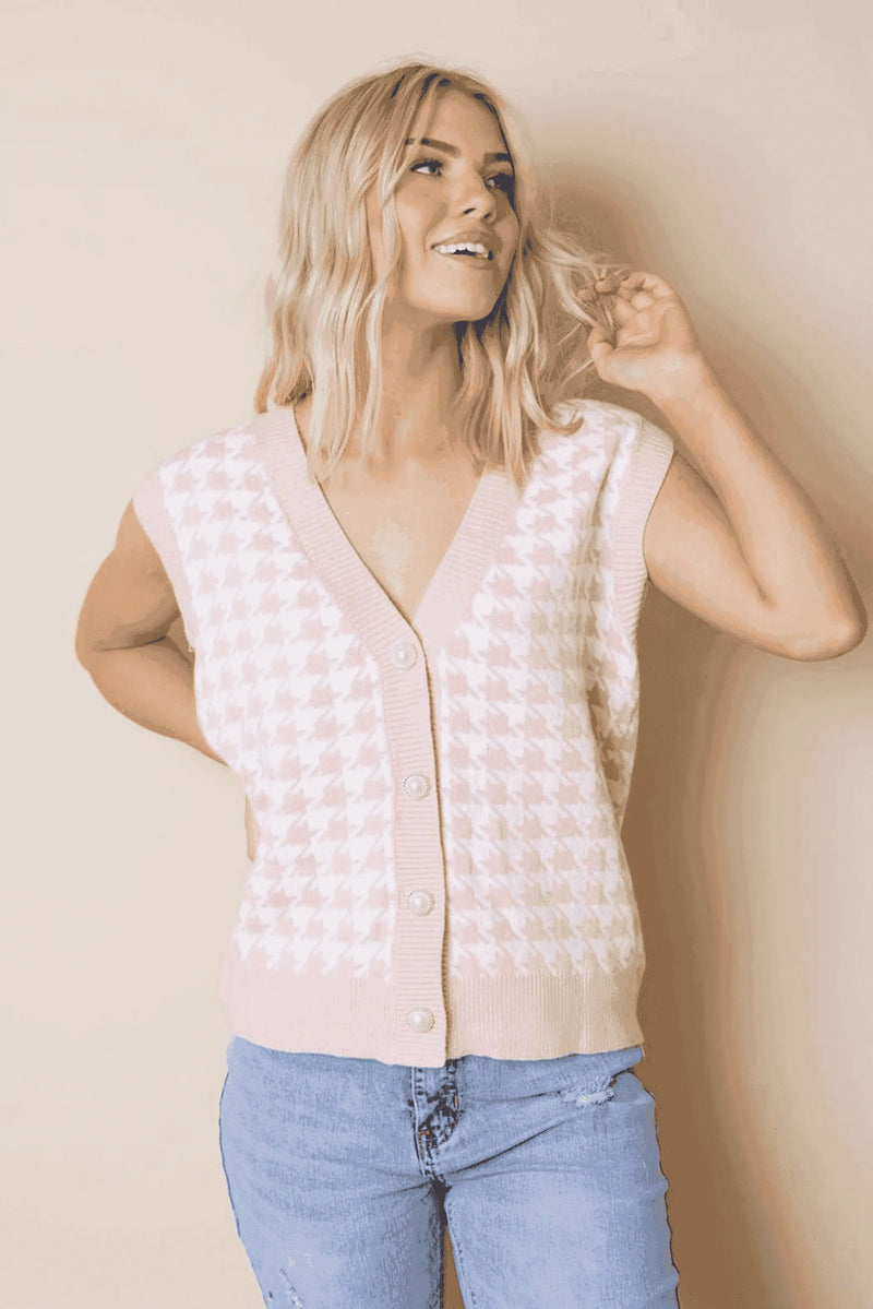 Houndstooth Vest Cardigan Stay Warm in Style
