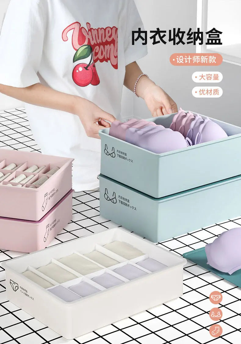 Household Intimates and Socks Storage Box Plastic Cosmetics Organizer Storage Intimates Bra Intimates Compartment Storage Box GreatEagleInc