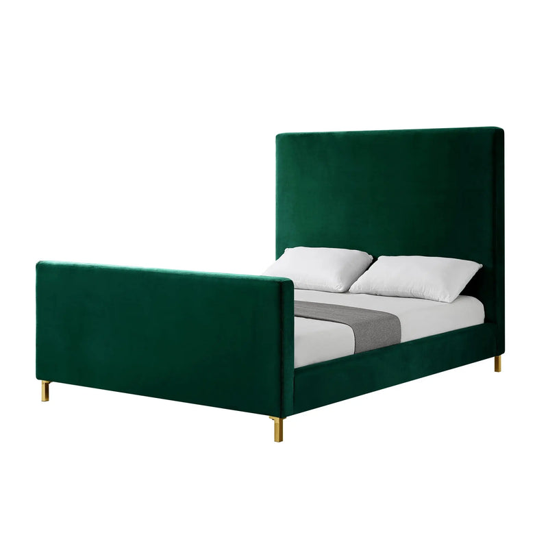 Hunter Green Solid Wood Queen Upholstered Velvet Bed Homeroots Bed & Bath