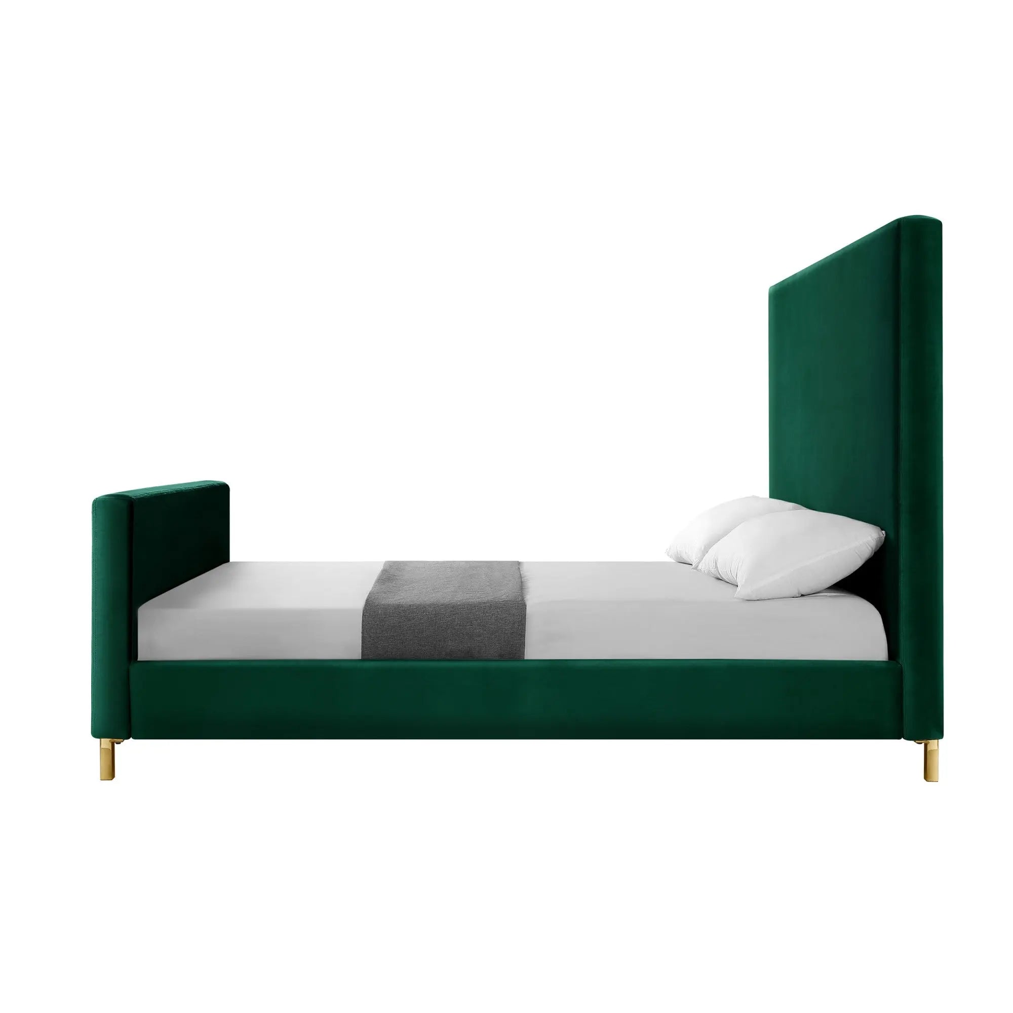 Hunter Green Solid Wood Queen Upholstered Velvet Bed Homeroots Bed & Bath