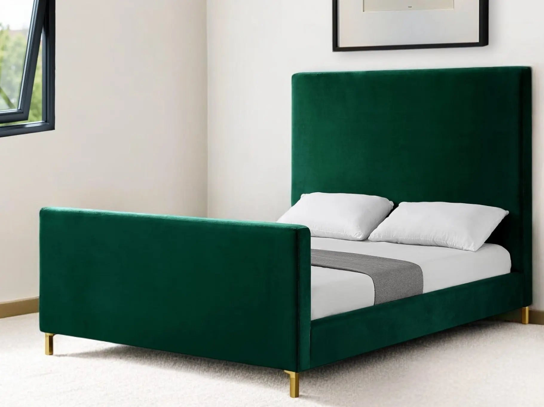 Hunter Green Solid Wood Queen Upholstered Velvet Bed Homeroots Bed & Bath
