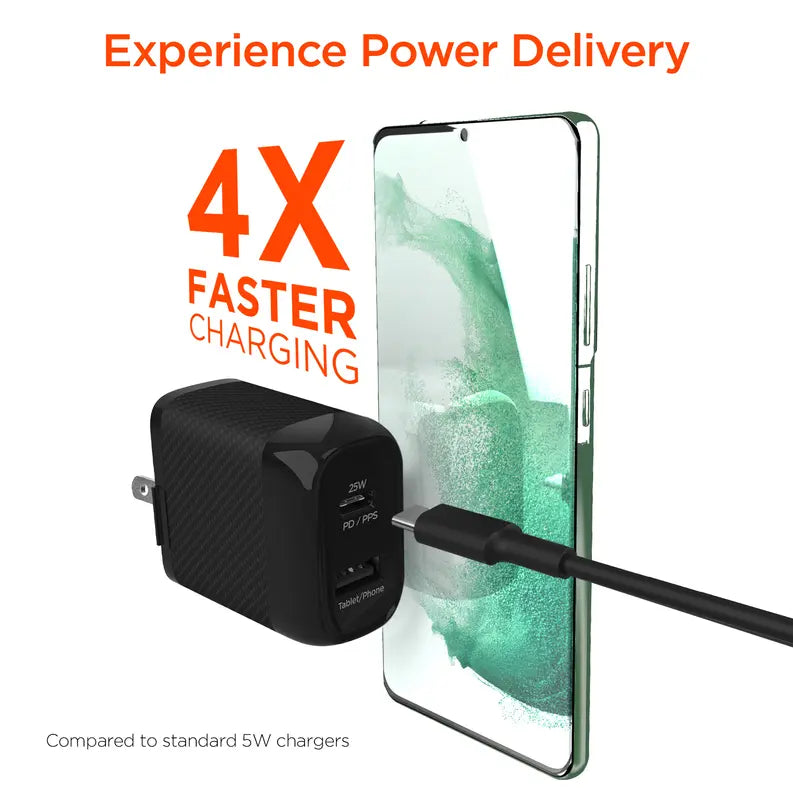HyperGear SpeedBoost 25W USB-C PD + 12W USB Fast Wall Charger with PPS | 6ft USB-C Cable Hypercel