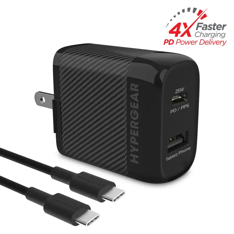 HyperGear SpeedBoost 25W USB-C PD + 12W USB Fast Wall Charger with PPS | 6ft USB-C Cable Hypercel