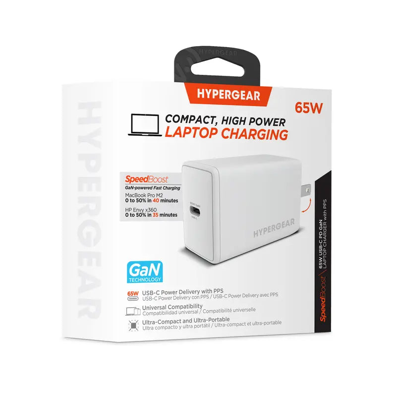 HyperGear SpeedBoost 65W USB-C PD GaN Laptop Wall Charger with PPS Hypercel