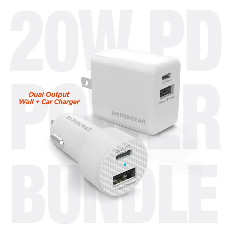 Hypergear Wall & Car Charger Bundle 20W USB-C PD & 12W USB HyperGear