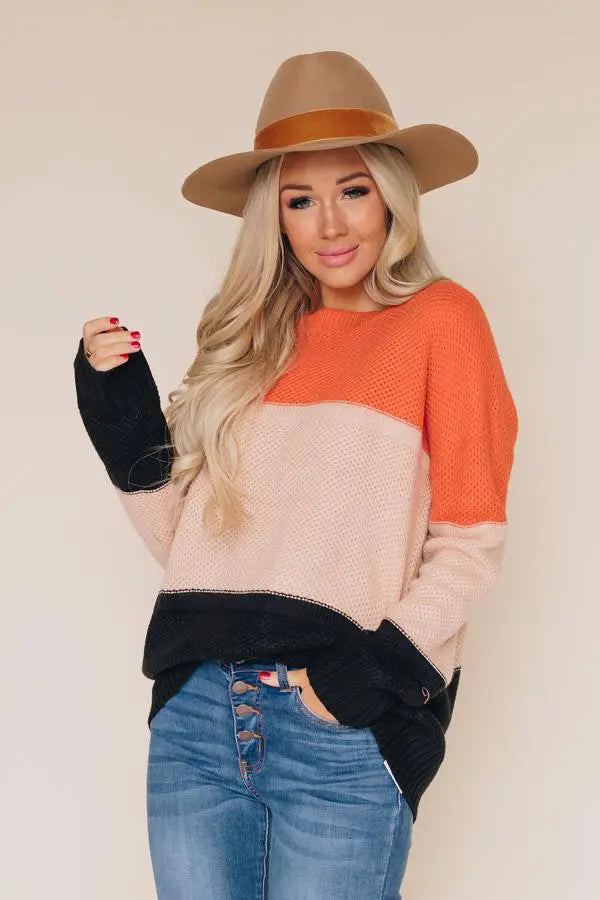 I See Double Color-Block Knit Sweater Stay Warm in Style