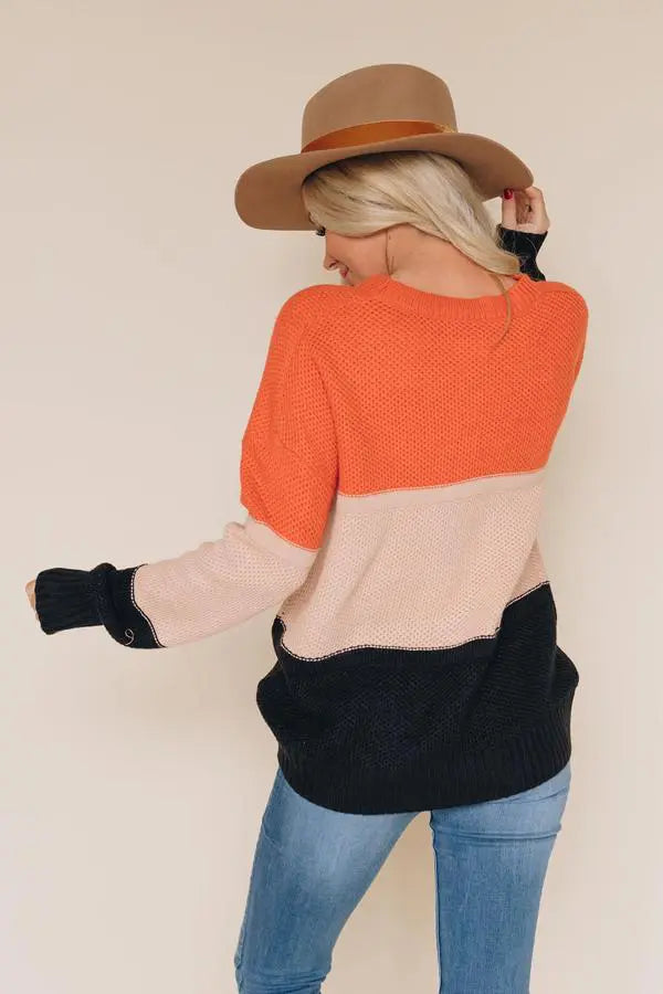 I See Double Color-Block Knit Sweater Stay Warm in Style