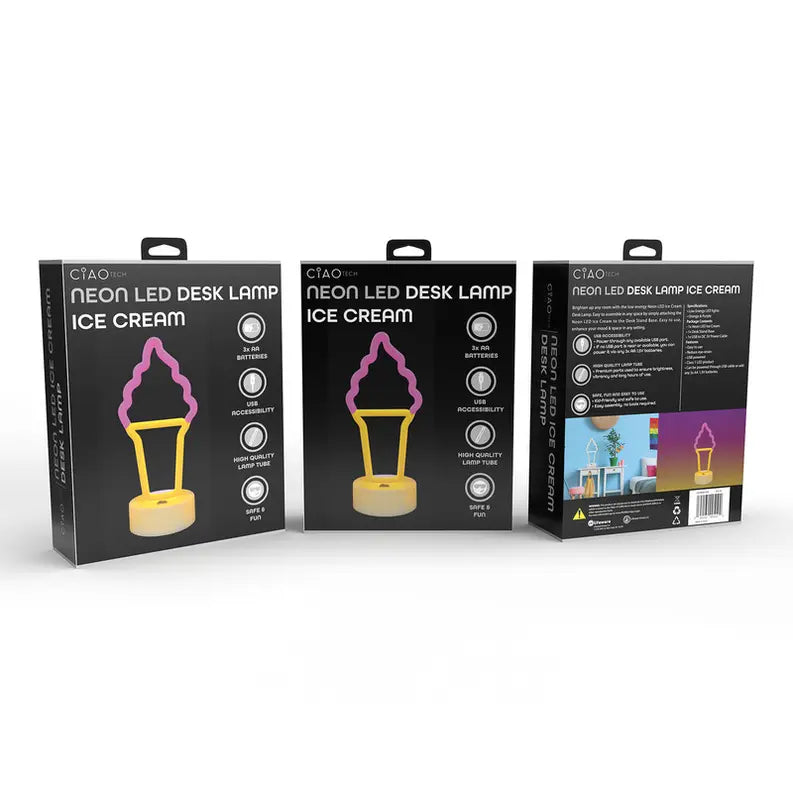 Ice Cream Cone Desktop Neon Light Up Sign CIAO Tech