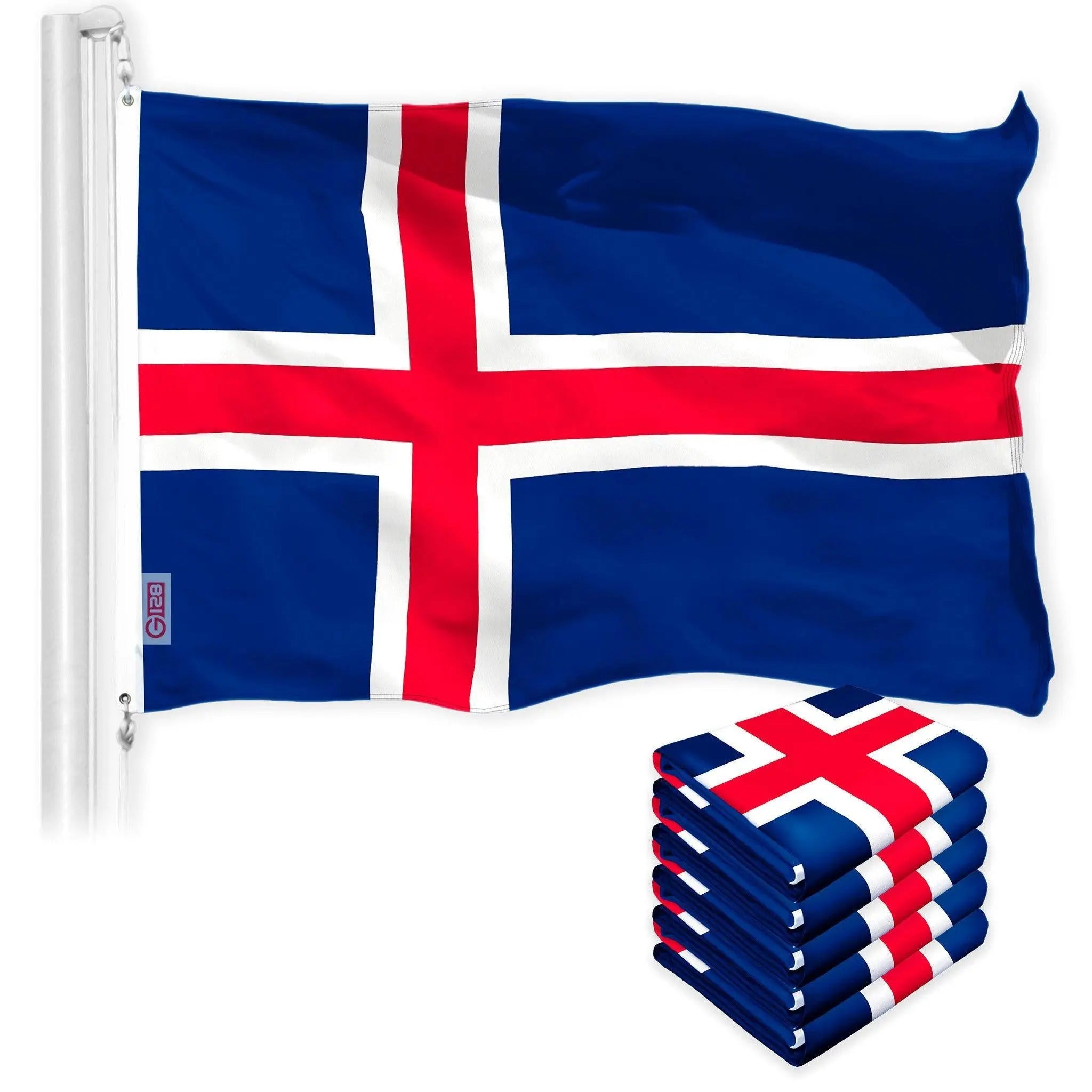 Iceland Icelandic Flag 3x5 Ft 5-Pack 150D Printed Polyester By G128 - GreatEagleInc